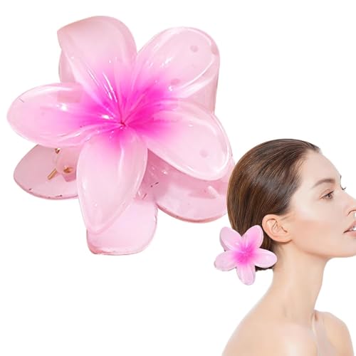 Hawaiian Flower Claw Clip, Large Claw Clips for Thick Hair, Resin Plumeria and Hibiscus Design Beach Wedding Vacation Hair Accessories (Pink)