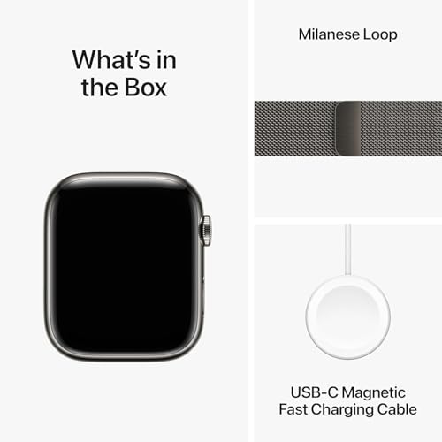 Image of Apple Watch Series 9 [GPS + Cellular 45mm] Smartwatch with Graphite Stainless Steel Case with Graphite Milanese Loop. Fitness Tracker, ECG Apps, Always-On Retina Display