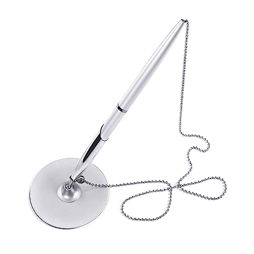 GMBYLBY Professional Desk Pen With Chain Pen Metal Stationery For Offices Hotels And Banks Counter Adhesive Mount Chain Pen, silver