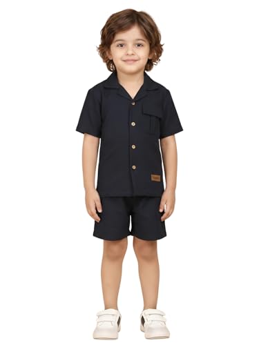Image of POLKA TOTS 100% Cotton Co-Ord Set for Boys | Half Sleeve Shirt & Shorts Beach Outfit for Kids | Ultra-soft & Breathable Summer Clothes for Toddler & Baby Boy | Casual Dress & Printed Nightwear Set