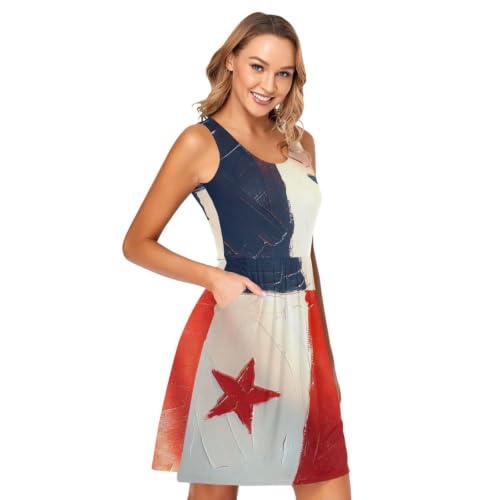Robe d'été drapeau Panama imprimée motif artistique robe sans manches femme avec poches coton