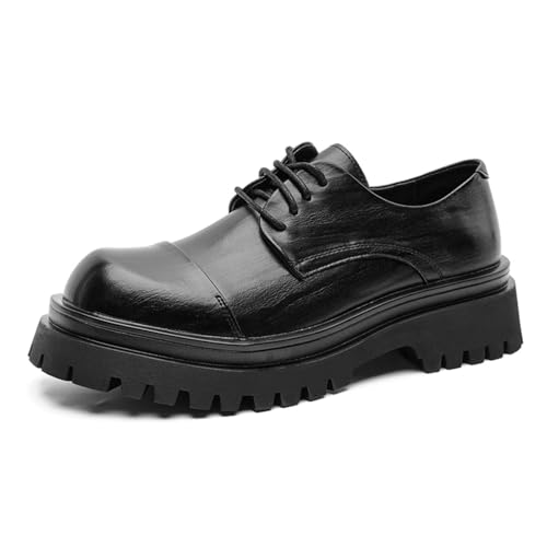 Men's Leather Platform Chunky Heel Classic Round Toe Lace - up Lug Sole Soft Sole Business Formal Dress Elevator Derby Shoes