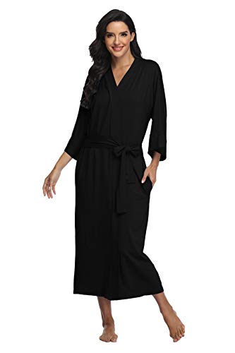 Super Shopping-Zone Women's Long Robes Cotton Kimonos Full Length Robes Soft Maternity Robe Sleepwear Nightgown,Black Large #TOP4