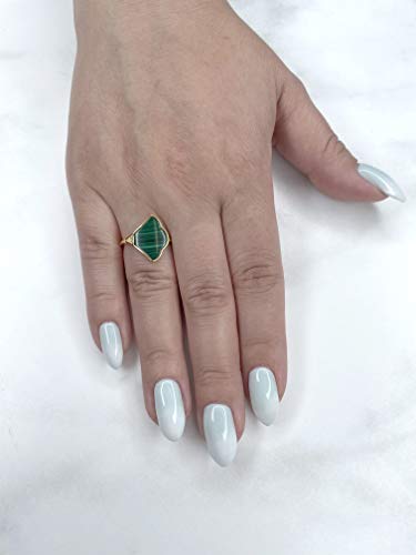 Lavari Jewelers Flower Ring for Women - Black Onyx Green Malachite or Mother of Pearl & Cubic Zirconia in 925 Sterling Silver - Hypoallergenic Gold Plated - Anniversary Clover Ring Size 6 to 92