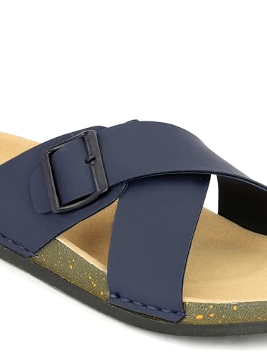 Image of Men Cross Strap Buckle Slippers | Casual Sandals for Men | Comfortable Footwear | Stylish Slip-On Sandals | Anti-Slip Rubber Sole