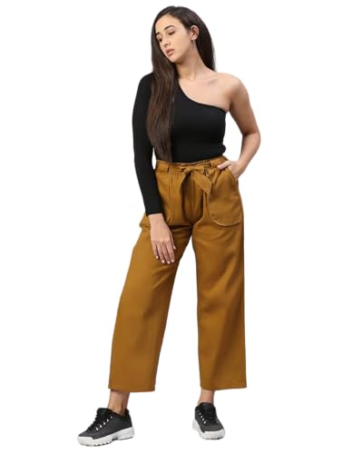 Image of TWGE Women's High Waist Wide Leg Jeans - Single Button, Stretchable Denim Pants - Ankle Length - Stylish Casual Wear