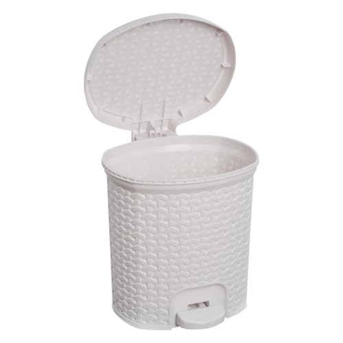 Image of keeeper Multipurpose Rubbish Bin with Lid, Rattan Design, Capacity 5.5 L, Size 22.5 x 24 x 26 cm, Nordic White