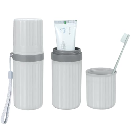 Image of Mulbozy Travel Toothbrush Holder, Large Travel Toothbrush Cup Case, Portable Travel Toothbrush Toothpaste Makeup Storage for Business Trip Camping School - Gray