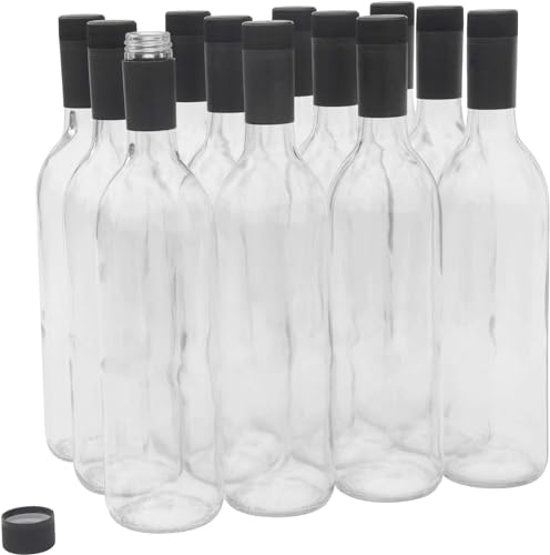 North Mountain Supply - B07ZG2N5MF 750ml Glass Bordeaux Wine Bottles with Twist-N-Seal Capsules - Case of 12 (Clear/Flint)