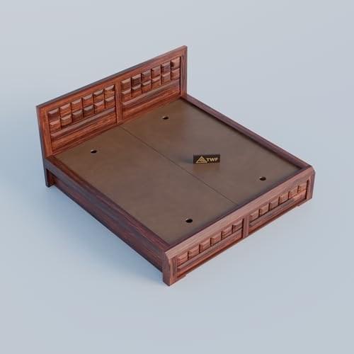 Image of Solid Sheesham Wood Queen Size Bed with Storage Box | Double Bed for Bedroom | Big Diamond Design Wooden Double Bed Cot for Home & Hotels | Rosewood, Honey Finish