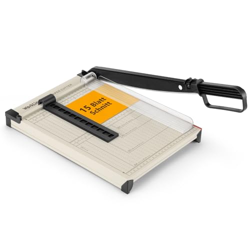 WORKLION Cortador de papel A4 B5 A5 B6 B7 cortador de papel con protector, capacidad de 15 hojas. Perfecto para tarjetas, cartón, vinilo, manualidades y fotos.