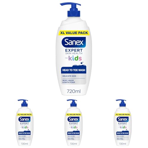Image of Sanex Expert Skin Health Head to Toe Kids’ Body Wash 720ml - protects delicate skin - children’s shower gel - gently cleanses - 12h hydration - dermatologically tested - paediatrician approved