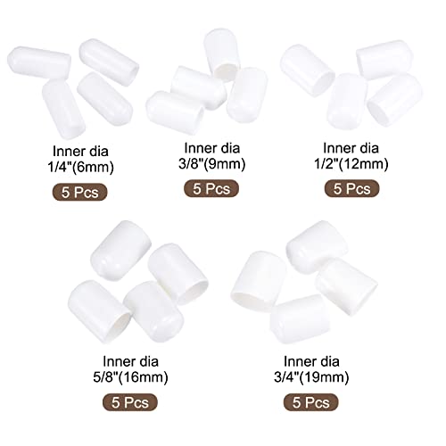 Image of MECCANIXITY Round End Caps Rubber Cover 25pcs 1 /4 inch 3 /8 inch 1 /2 inch 5 /8 inch 3 /4 inch White Screw Protector for Screw Bolt Pipe
