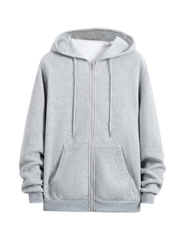 SHENHE Men's Drawstring Zip Up Hoodie Casual Drop Shoulder Hooded Sweatshirt with Pocket