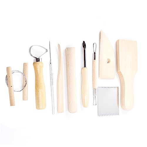 Homoyoyo 10-Piece Clay Craft Tool Set Wood Handle Stainless Steel Clay Accessory