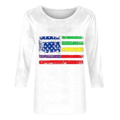 Image of Fourth of July Shirts for Women 3 /4 Sleeve Summer Tops American Flag Print T Shirt Patriotic 4th of July Shirts 2025