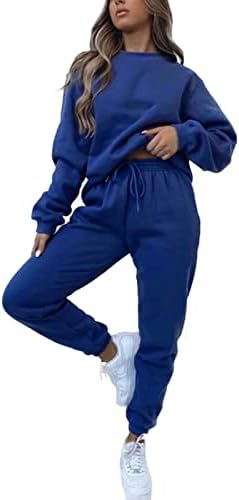 KANSOON Women Sweatsuits Sets Two Piece Outfits Long Sleeve Round Neck Top Sweatpants Tracksuits Sets Loungewear Blue M