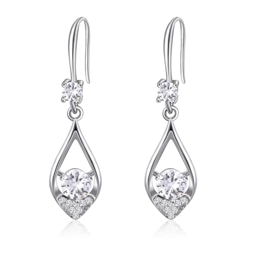 Weviway Cubic Zirconia Teardrop Dangle Earrings, Silver, White Crystal, Women's Handmade Jewellery