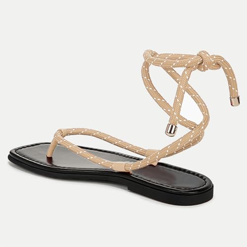 Image of Rope Flat Sandals for Women Strappy Open Toe Thong Sandals Summer Slingback Slip On Slide Sandals with Adjustable Strap