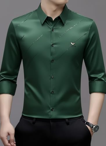 Image of IndoPrimo Men's Premium Satin Shirt for Party, Formal & Casual Wear - Stylish Designer Full Sleeve Shirt for Men