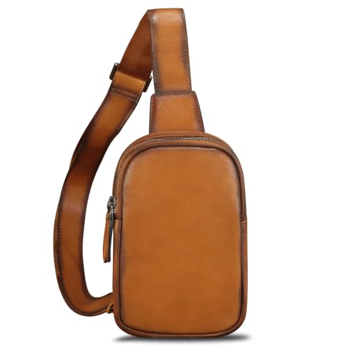 Image of Genuine Leather Sling Bag for Women Small Crossbody Purse Handmade Daypack Retro Shoulder Backpack Vintage Chest Pack (Brown)
