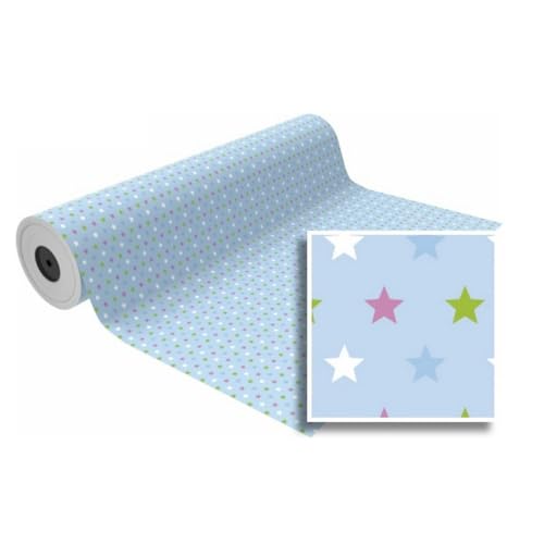 Bobina Papel Regalo ANDINA, 62 cm. x 85 m. (AZUL CLARO ESTRELLAS MULTICOLOR)