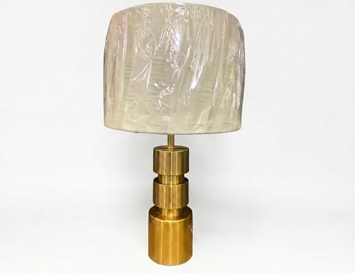 Image of Modern Gold Cylinder Table Lamp with Iridescent Glass Shade - Luxury Metallic Bedside Light for Living Room & Bedroom Decor