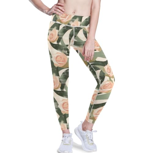 Pantalones de yoga para mujer con flores rosas que moldean la silueta