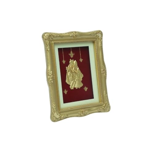 Image of Radha Krishna 24kt Gold Foil Decorative Table Top | Divine Love Artwork for Home, Office & Temple | Spiritual Gift for Housewarming, Festivals, Marriage & Religious Events (7.5 cm x 9 cm)