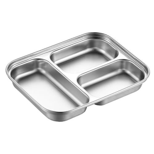 Lurrose 格小吃盤 多機能ステンレス製調味料皿 耐錆強化 バーベキューやビュッフェに シンプルでおしゃれな三仕切りプレート