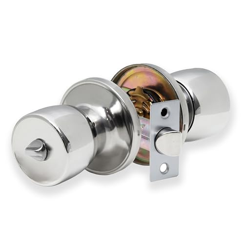 XFORT Tulip Privacy Knob Set Polished Chrome, Keyless Door Knob with Lock for Internal Wooden Bathroom Doors