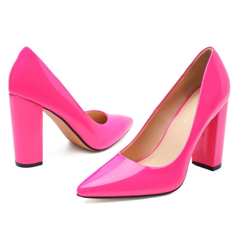 Image of Unisex High Heels for Men and Women 4.7 Inch Chunky Block Heels | Pointed Toe Pumps Dress Party Comfortable Shoes