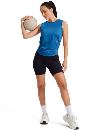 Image of MAGCOMSEN Workout Tank Tops Woman Summer Open Back Yoga Athletic Shirts Sleeveless Tie Back Loose Fit Gym Muscle Tank