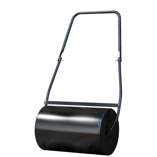 Black Lawn Roller, Heavy-Duty Push/Tow Behind Water/Sand Filled Roller for Park, Garden, Yard, 10 Gallons, Black 23.5