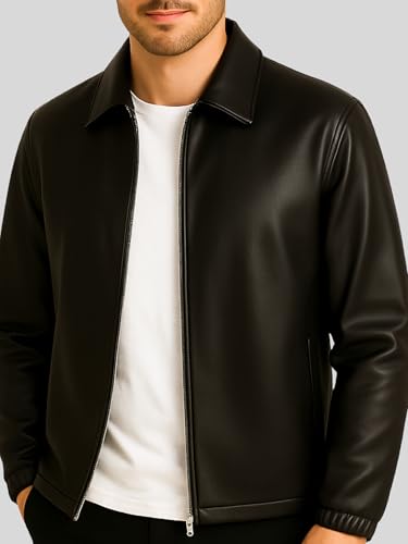 Image of Brown Faux Leather Jacket For Men - Lightweight Stylish Travel Outerwear For Bikers | Leather Jacket For Man - Stylish Lightweight Travel-ready Jacket