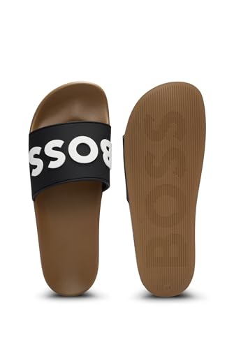 BOSS Mens Kirk Slid Rubber slides with raised logo detail Size4