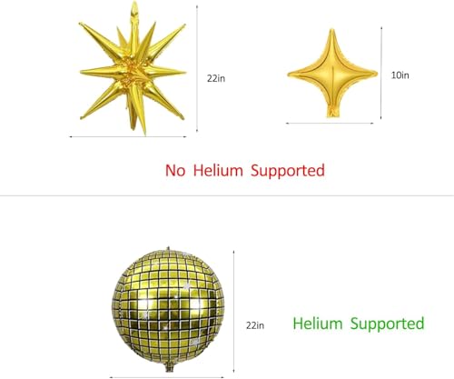 Image of 20pcs 22Inch Golden Disco Ball Ballons, 4D Large Foil Balloons with Metallic Star for 70s Disco Dance Birthday Graduation New Year (Golden Star /Disco Ball 20pcs)