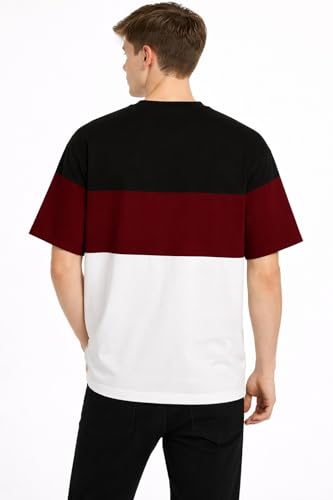 Image of Stylish Men Color Block Oversized Half Sleeve Round Neck T-Shirt