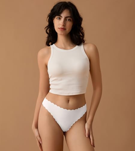 Image of SHARICCA Womens Seamless Thongs No Show Underwear Soft Ribbed Invisible Panties Wave Edge Multi Pack