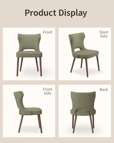 Image of Wooden Dining Chairs Set of 2, Farmhouse Dining Room Chairs with Solid Wood Legs, Mid Century Fabric Kitchen Chairs, Upholstered Chair for Restaurant & Cafe- Green