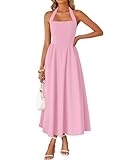 ZESICA Women's Summer Sleeveless Halter Midi Dress 2026 Off Shoulder High Waist Flowy Beach Wedding Guest Long Dresses Pink Small