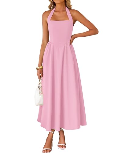 ZESICA Women's Summer Sleeveless Halter Midi Dress 2026 Off Shoulder