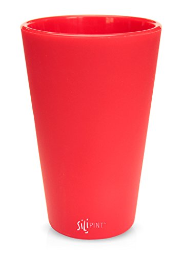 Silipint Silicone Pint Glass. Unbreakable, Reusable, Durable, and Guaranteed for Life. Shatterproof 16 Ounce Silicone Cups for Parties, Sports and Outdoors (Single, Ricochet Red)