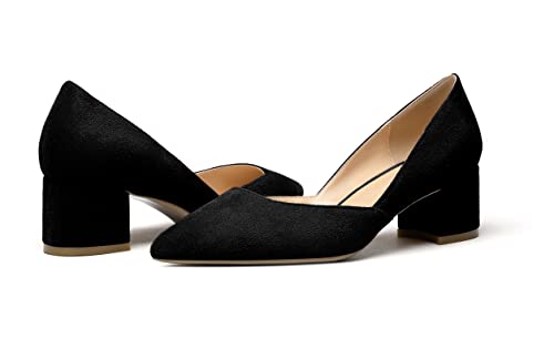 Eldof Women's Pointed Toe Cut Out D'Orsay Slip On Mid Block Heel Pumps Comfortable 2 Inch Block Heels for Dress Party Wedding3
