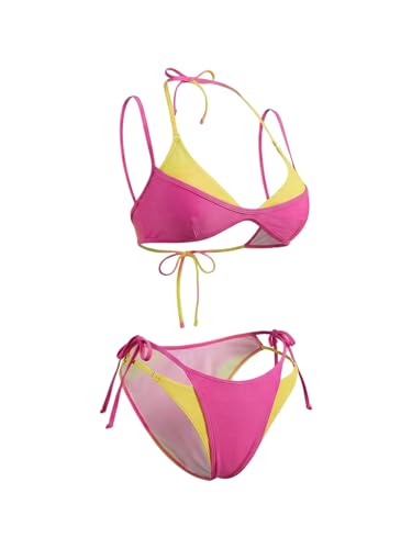 Image of RoseSeek Women's 2 Piece Colorblock Bikini Sets Double Layered Beachwear | Bikini Sets for Women, Color Block Swimwear, 2 in 1, Y2k, String Bikini, Swimsuit, Summer, Vacation