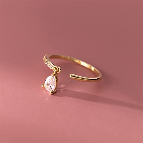 Dangle Teardrop Open Statement Ring for Women 925 Sterling Silver Diamond CZ Crystal Drop Engagement Promise Rings Tail Finger Band Dainty Jewelry Gifts4