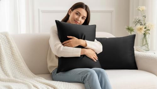 Image of Filymore Solid Black Pillow Covers Set of 2 Covers| Made with Pure Microfiber Soft & Skin Friendly Pillow Cases | Size (17 x 27 inch (Black).