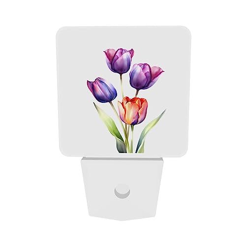 Image of White and Black Cats Kitten Night Light 2-Pack, LED Plug-in Auto Sensor Floral Nightlights Set of 2 for Bedroom Bathroom Stairs