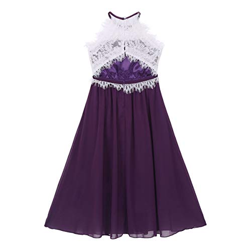 FEESHOW Youth Girls Halter-Neck Lace Junior Bridesmaid Dress Wedding Long Gown Party Flower Girl Dress3