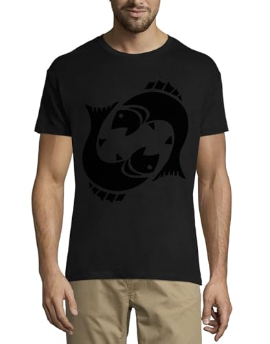 T-shirt Poissons homme coton col rond motif art noir zodiaque